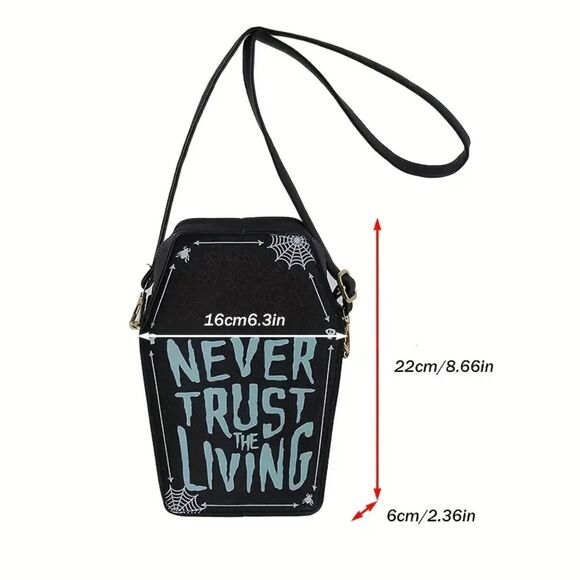 NEW Gothic Mini Denim Coffin Crossbody Shoulder Bag Gothic Punk Grunge - Picture 2 of 6